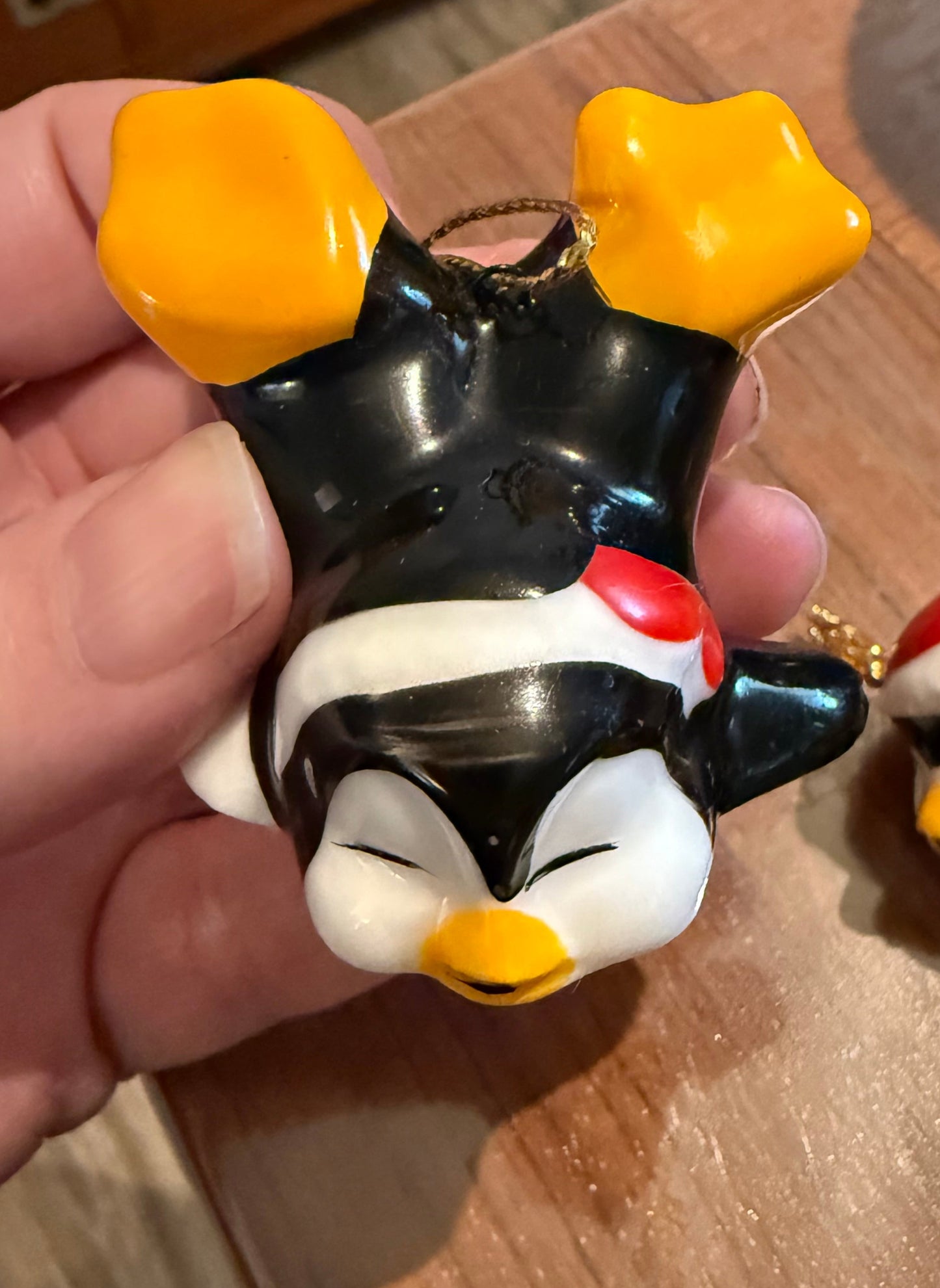 RESERVED: emceeshan SET of 3 Vintage ceramic playful penguins Christmas ornaments Taiwan