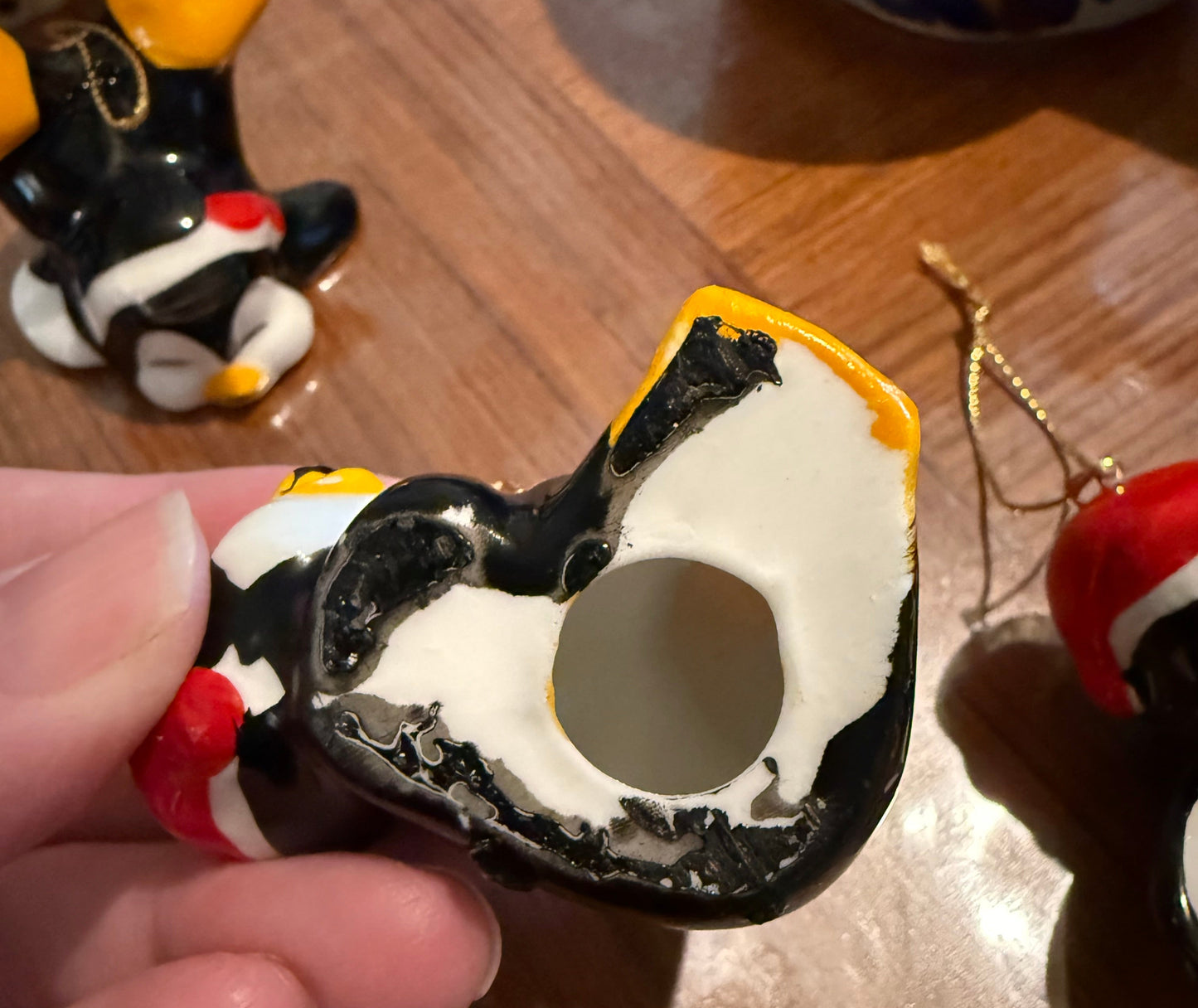 RESERVED: emceeshan SET of 3 Vintage ceramic playful penguins Christmas ornaments Taiwan