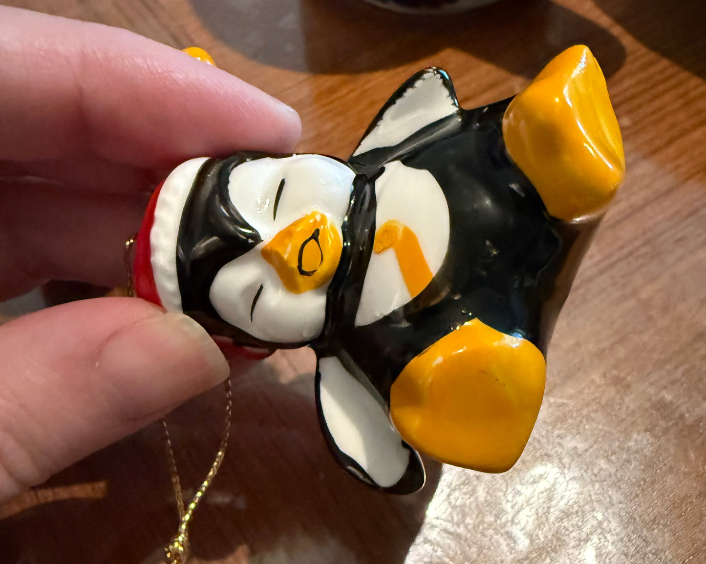 RESERVED: emceeshan SET of 3 Vintage ceramic playful penguins Christmas ornaments Taiwan