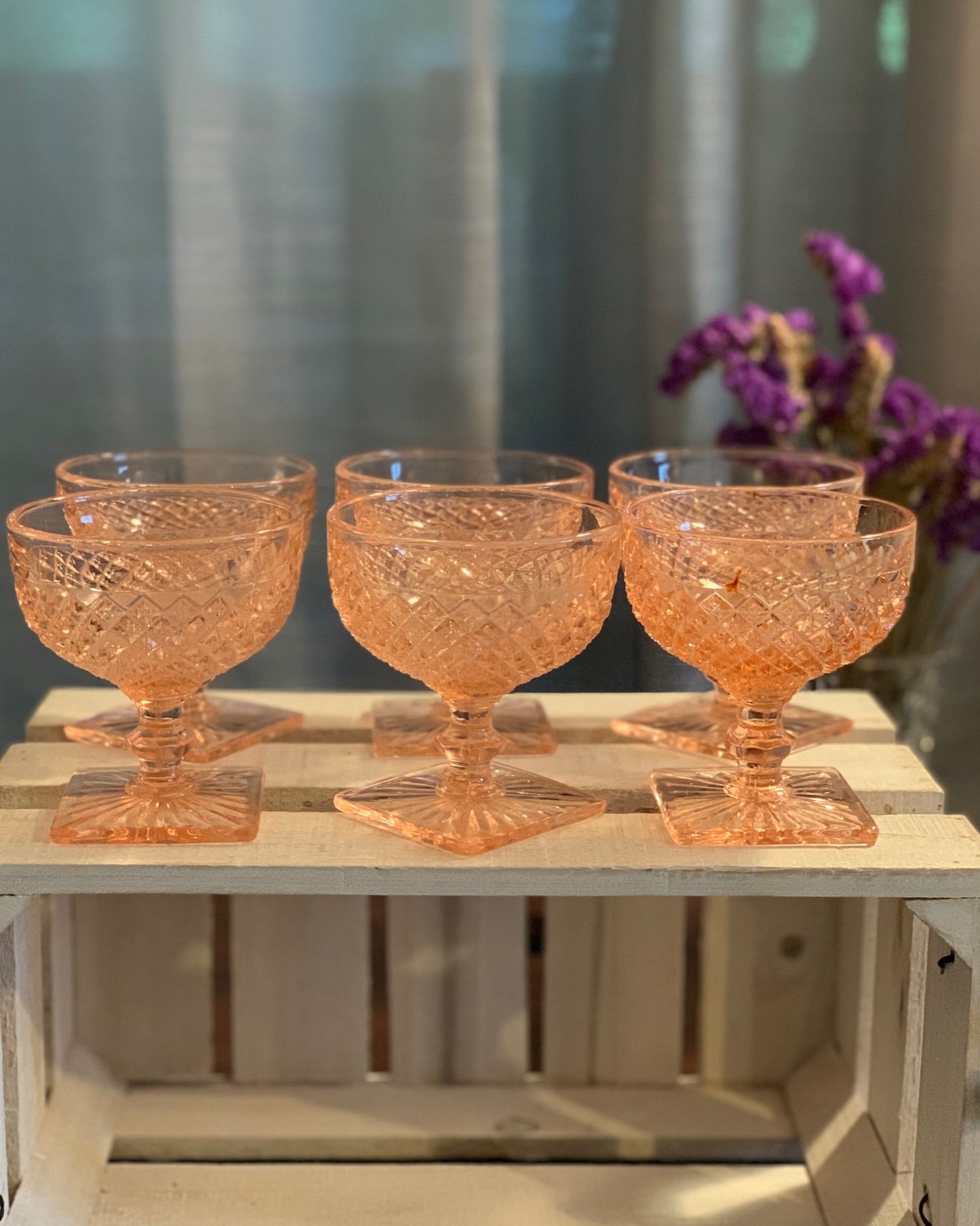 Miss America Pink depression glass sherbet cups / champagne coupe glasses (OTTV 1429) priced individually
