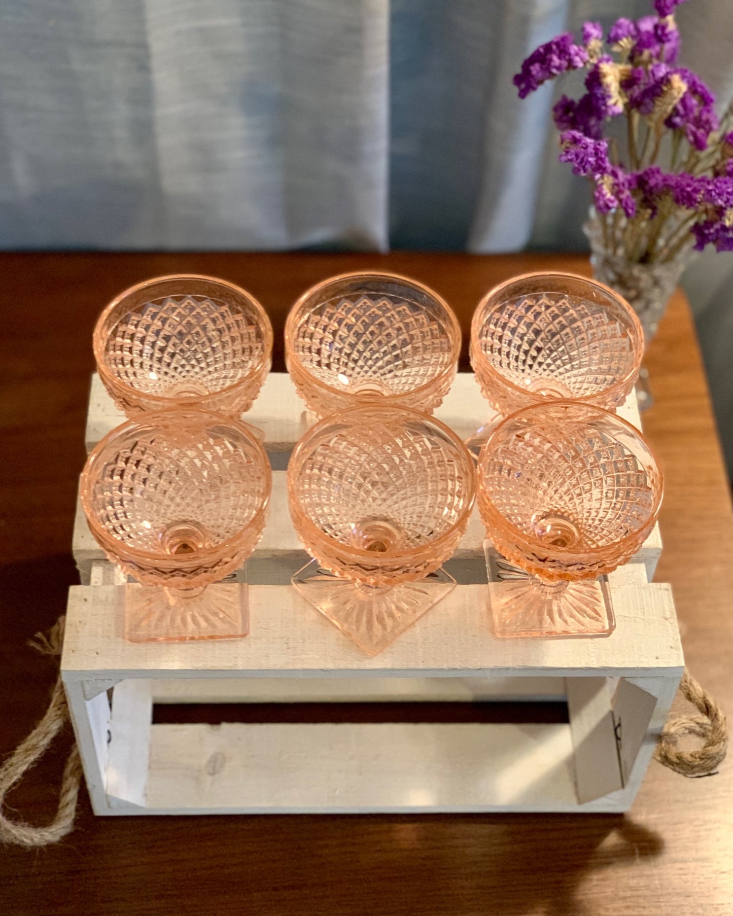 Miss America Pink depression glass sherbet cups / champagne coupe glasses (OTTV 1429) priced individually