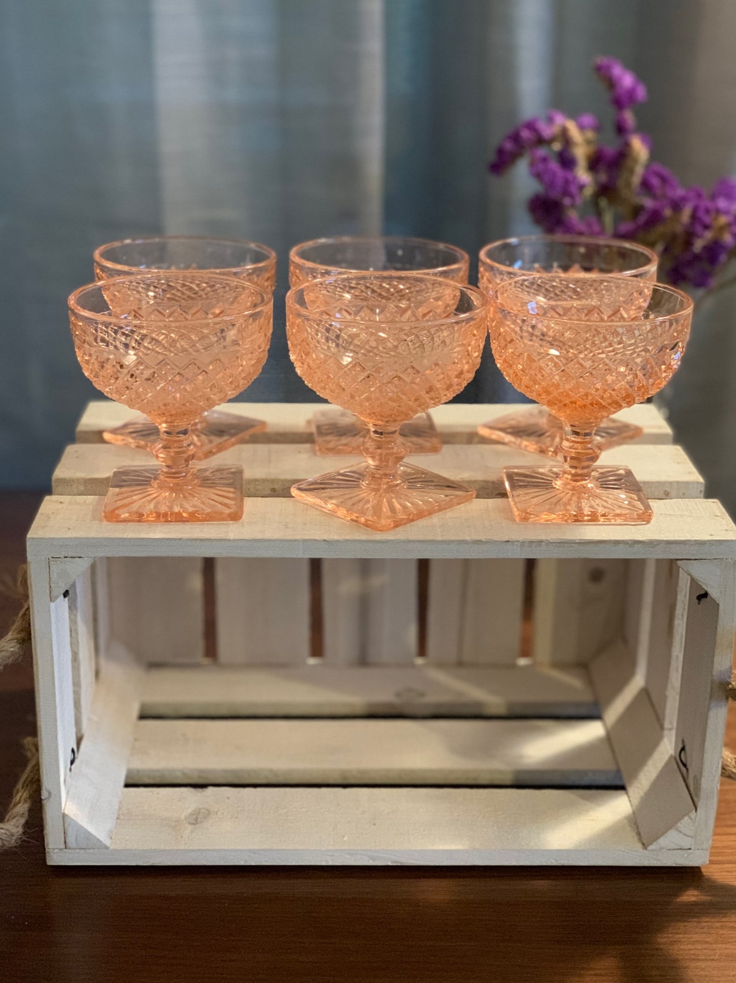 Miss America Pink depression glass sherbet cups / champagne coupe glasses (OTTV 1429) priced individually