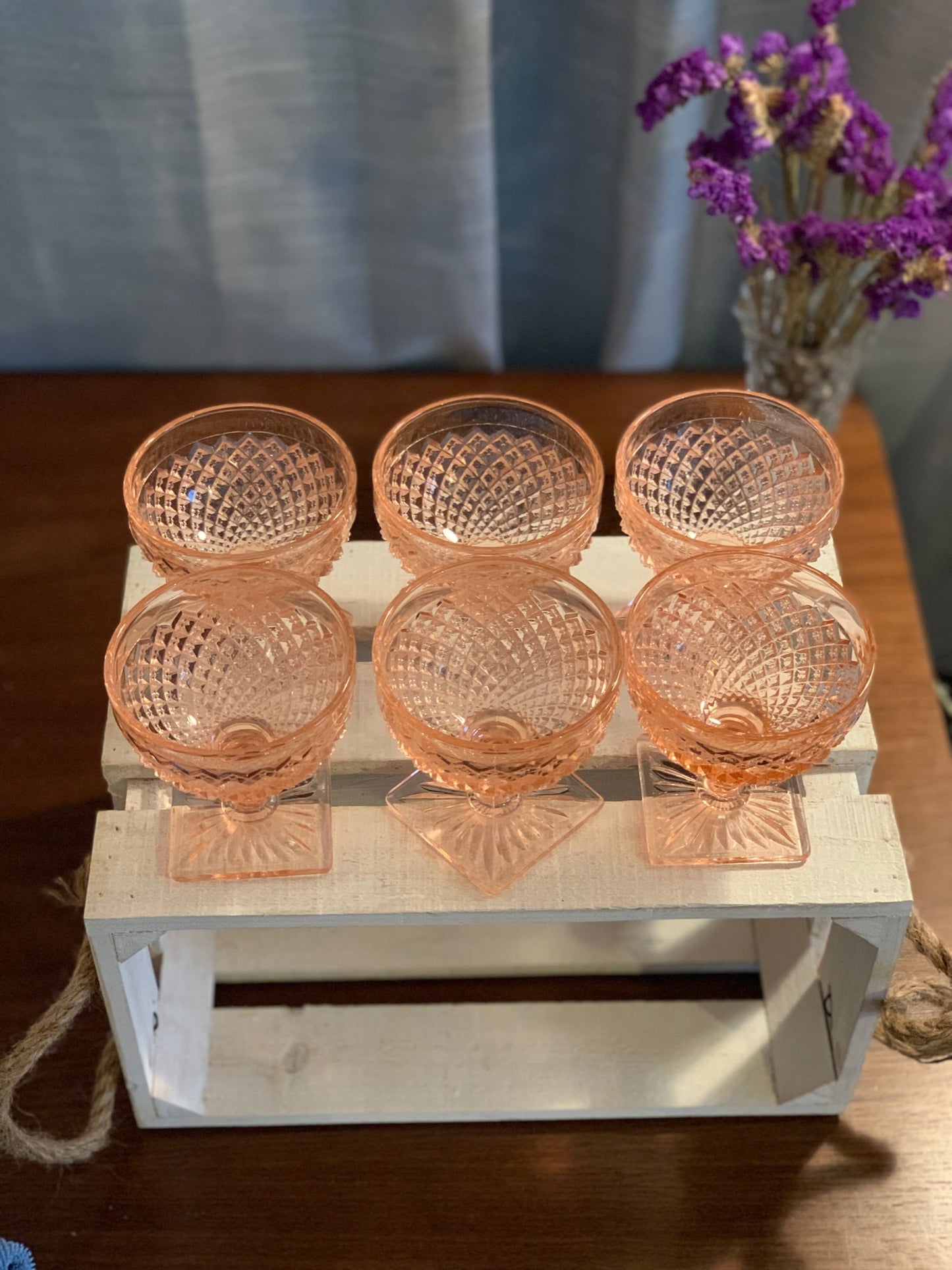 Miss America Pink depression glass sherbet cups / champagne coupe glasses (OTTV 1429) priced individually