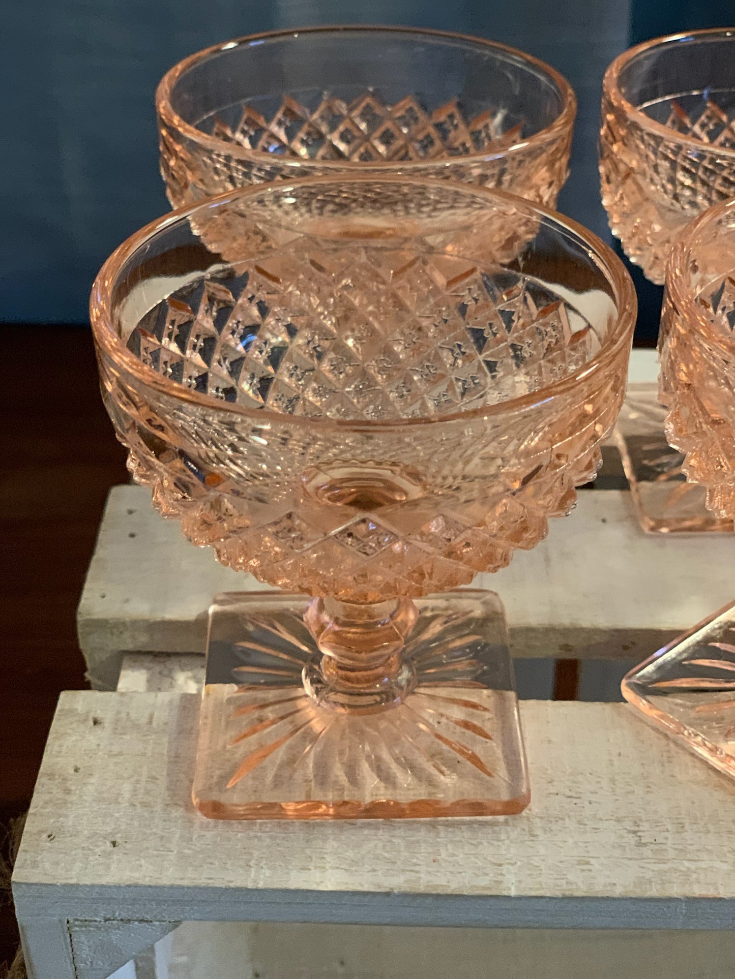 Miss America Pink depression glass sherbet cups / champagne coupe glasses (OTTV 1429) priced individually