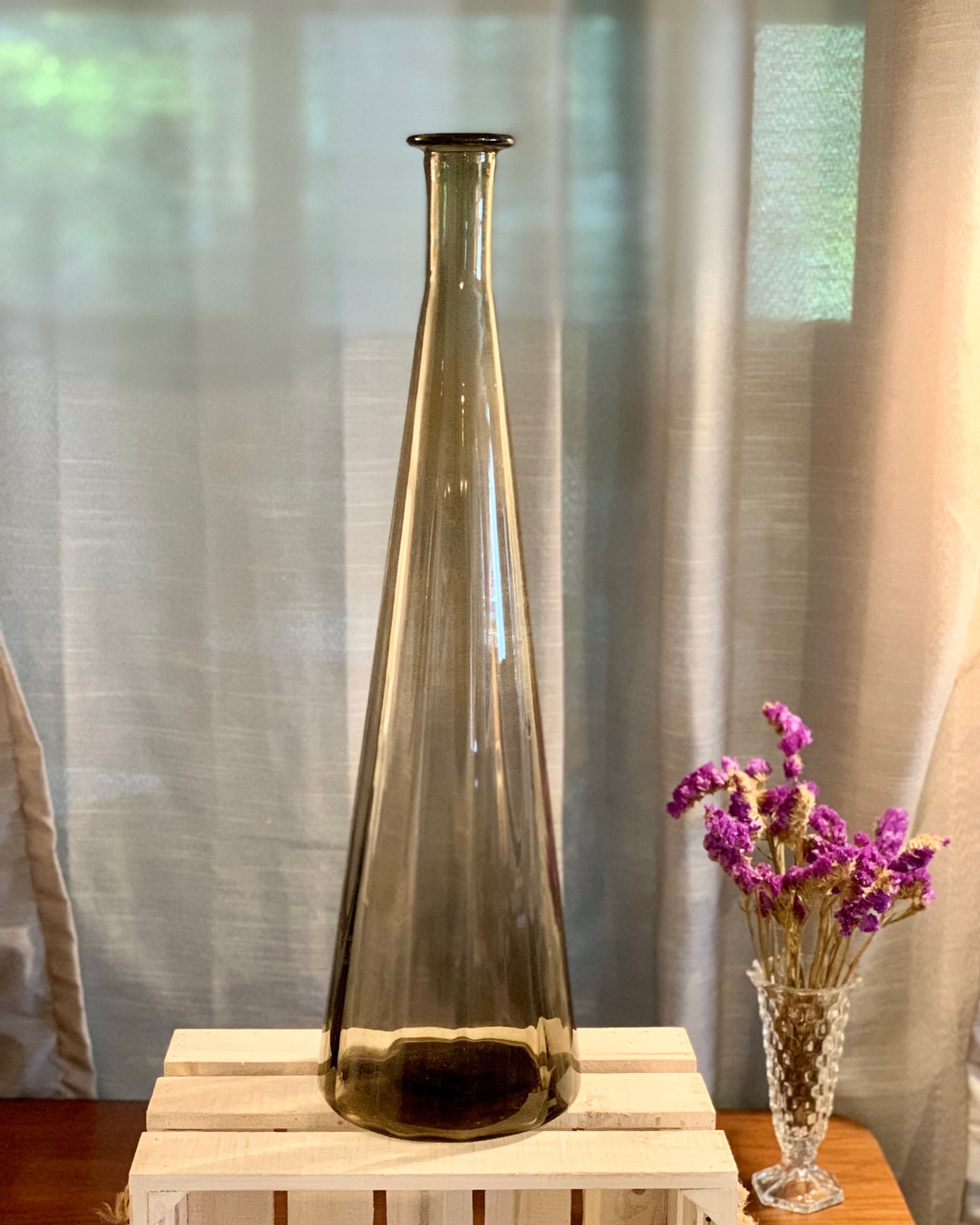 Large smoke gray empoli 20" Floor bottle Vase, original Made in Italy sticker (OTTV 2403) No stopper