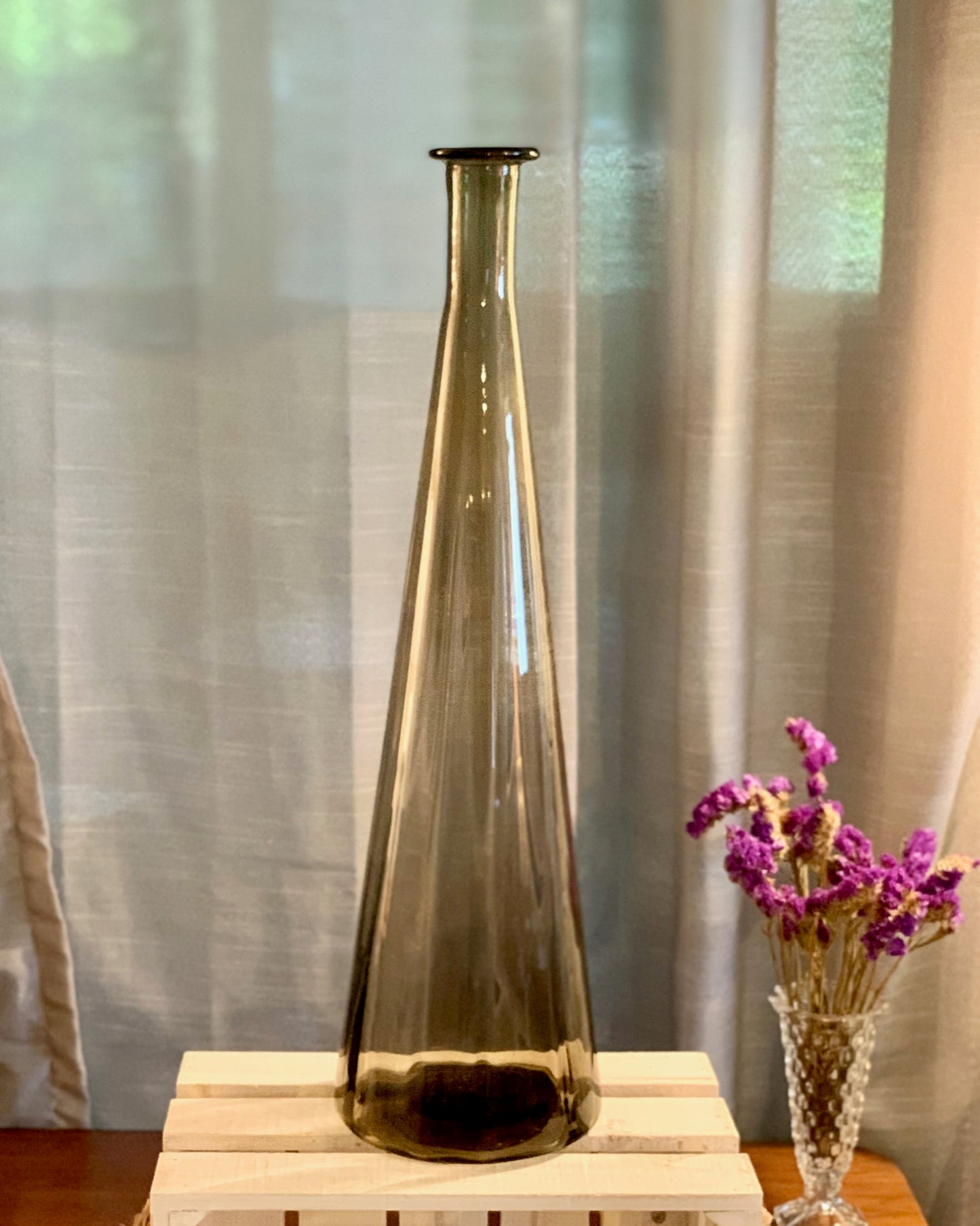 Large smoke gray empoli 20" Floor bottle Vase, original Made in Italy sticker (OTTV 2403) No stopper