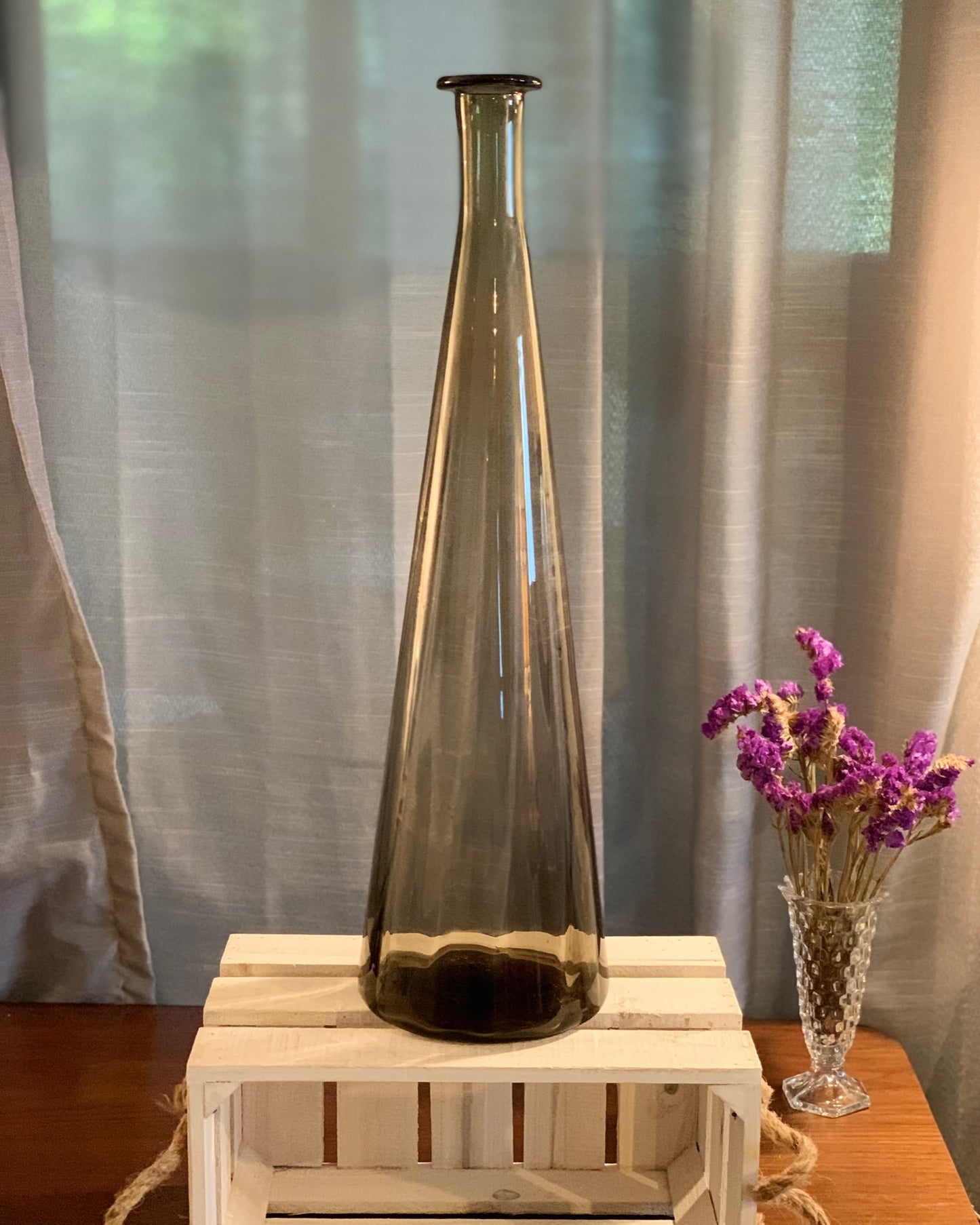 Large smoke gray empoli 20" Floor bottle Vase, original Made in Italy sticker (OTTV 2403) No stopper