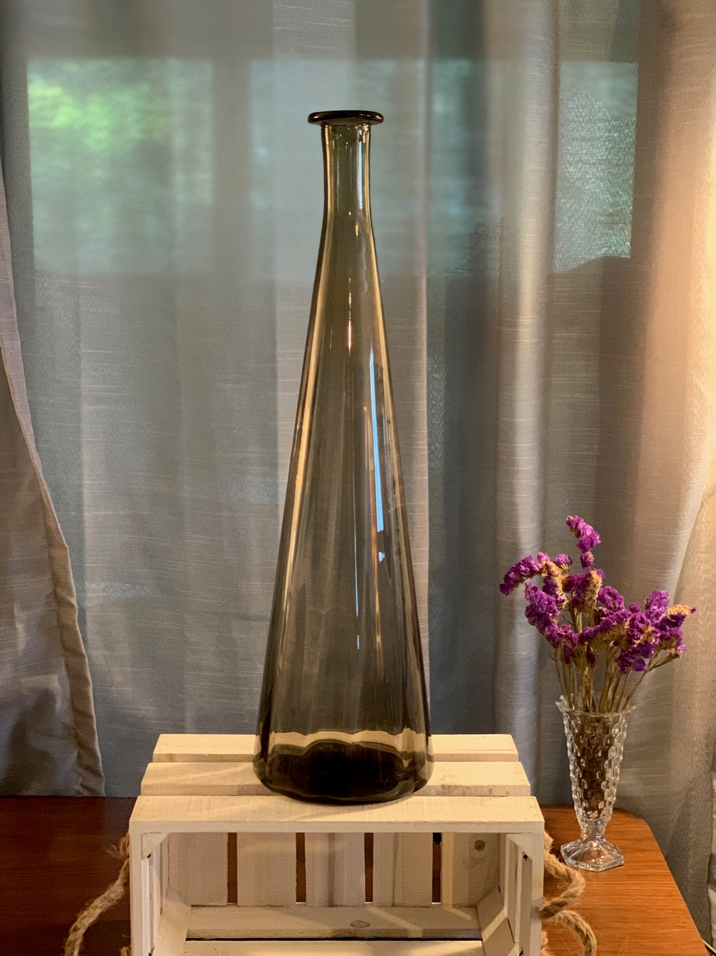 Large smoke gray empoli 20" Floor bottle Vase, original Made in Italy sticker (OTTV 2403) No stopper