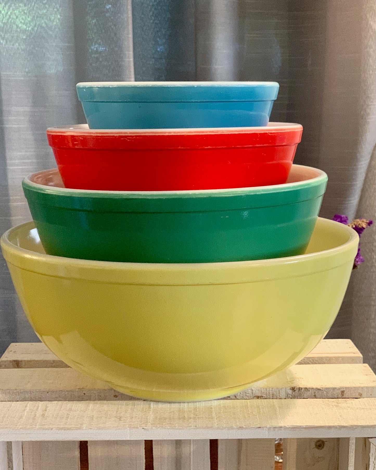 Pyrex Unnumbered Primary Color full stack mixing bowls (OTTV 1647) priced as a full stack 401, 402, 403, 404