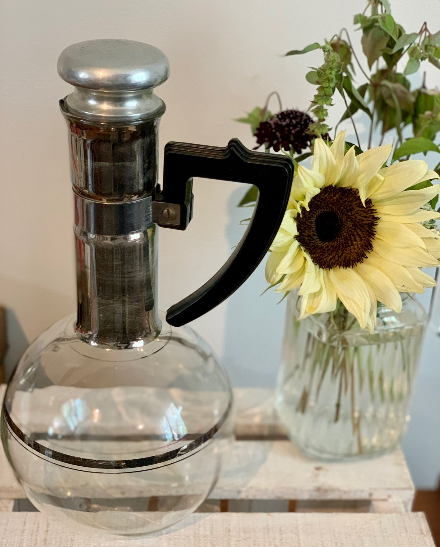 Inland Glass Large Carafe and IN BOX set of 4 Carafettes with original coasters & Stoppers - priced individually