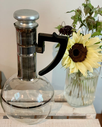 Inland Glass Large Carafe and IN BOX set of 4 Carafettes with original coasters & Stoppers - priced individually