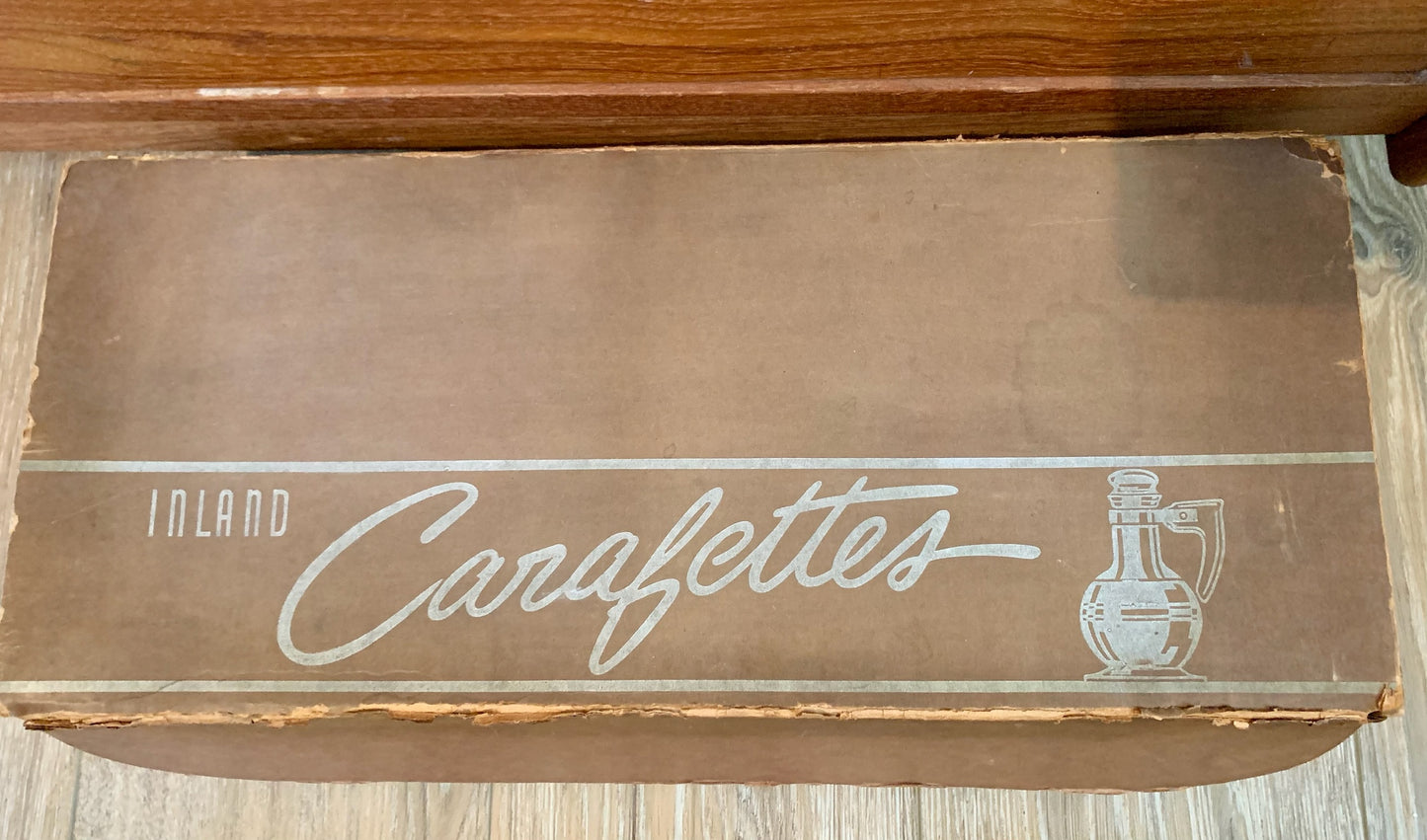 Inland Glass Large Carafe and IN BOX set of 4 Carafettes with original coasters & Stoppers - priced individually