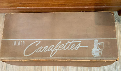 Inland Glass Large Carafe and IN BOX set of 4 Carafettes with original coasters & Stoppers - priced individually