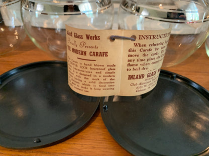 Inland Glass Large Carafe and IN BOX set of 4 Carafettes with original coasters & Stoppers - priced individually