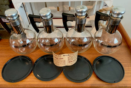 Inland Glass Large Carafe and IN BOX set of 4 Carafettes with original coasters & Stoppers - priced individually
