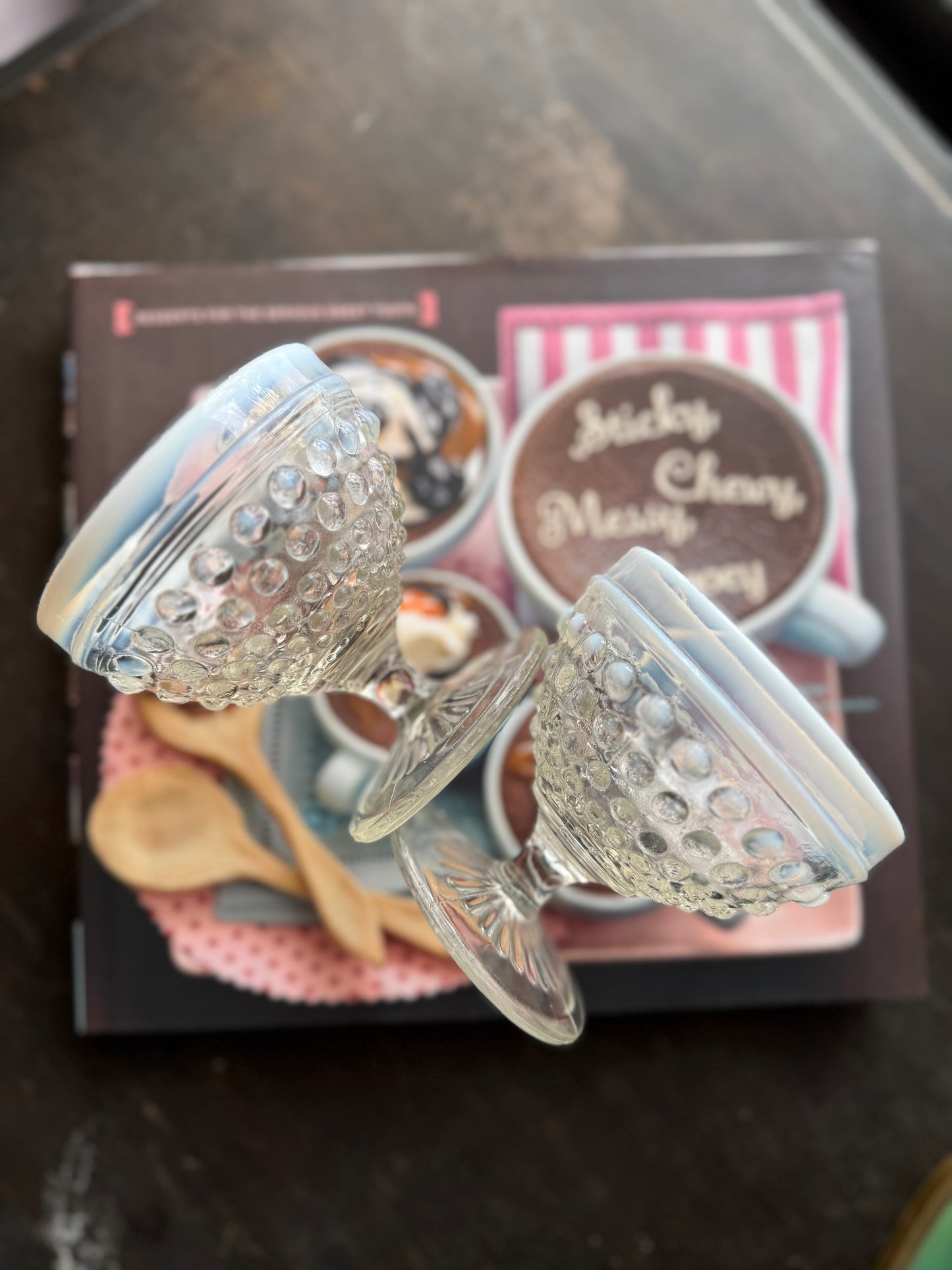 Anchor Hocking Moonstone Hobnail Sherbet cups PAIR