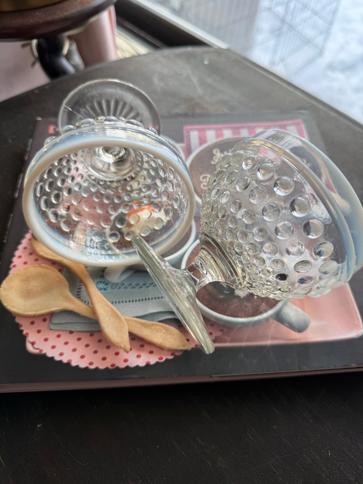 Anchor Hocking Moonstone Hobnail Sherbet cups PAIR