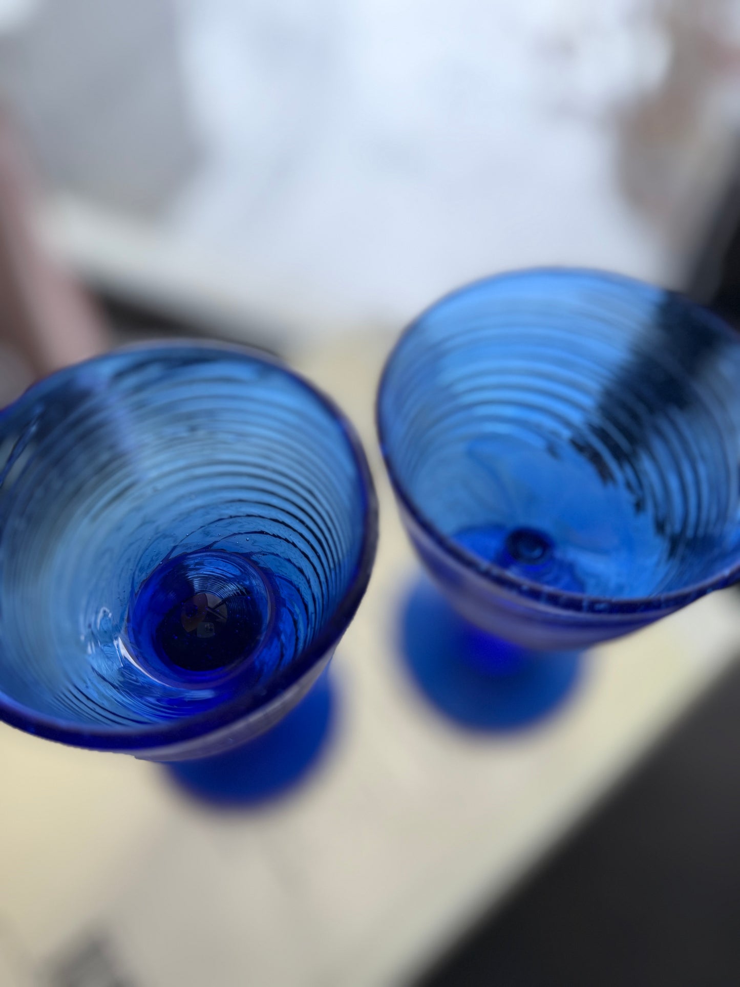 Cobalt Blue Optic Twist Hand Blown wine glasses SET of 6