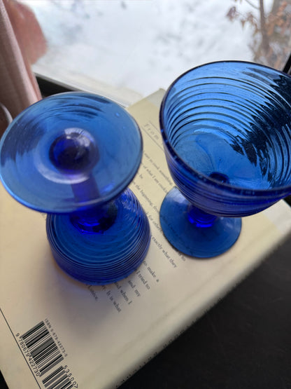Cobalt Blue Optic Twist Hand Blown wine glasses SET of 6