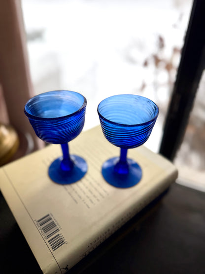 Cobalt Blue Optic Twist Hand Blown wine glasses SET of 6