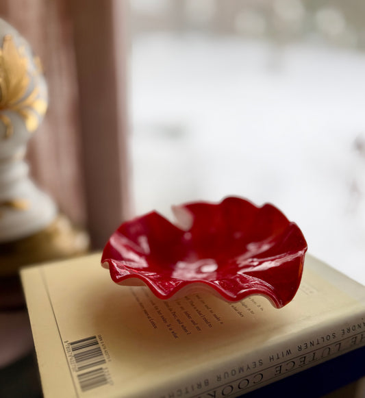 Hand Blown Art Glass red cased murano glass50s 60s red speckled white cased