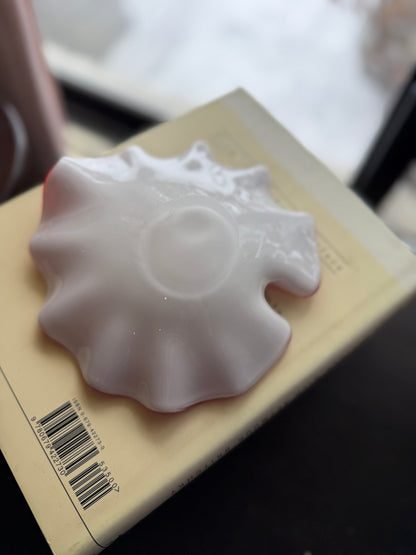 Hand Blown Art Glass red cased murano glass50s 60s red speckled white cased