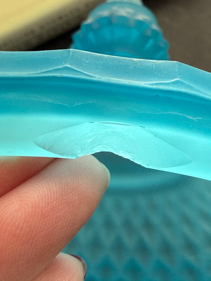 Vintage Indiana Glass Blue Satin Diamond Pattern Lidded Pedestal Candy Dish