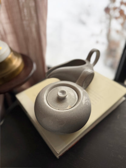 Steubenville Pottery (American Modern line) Russel Wright Gray Bundle includes Mid Century Modern Pitcher + Creamer & Sugar set