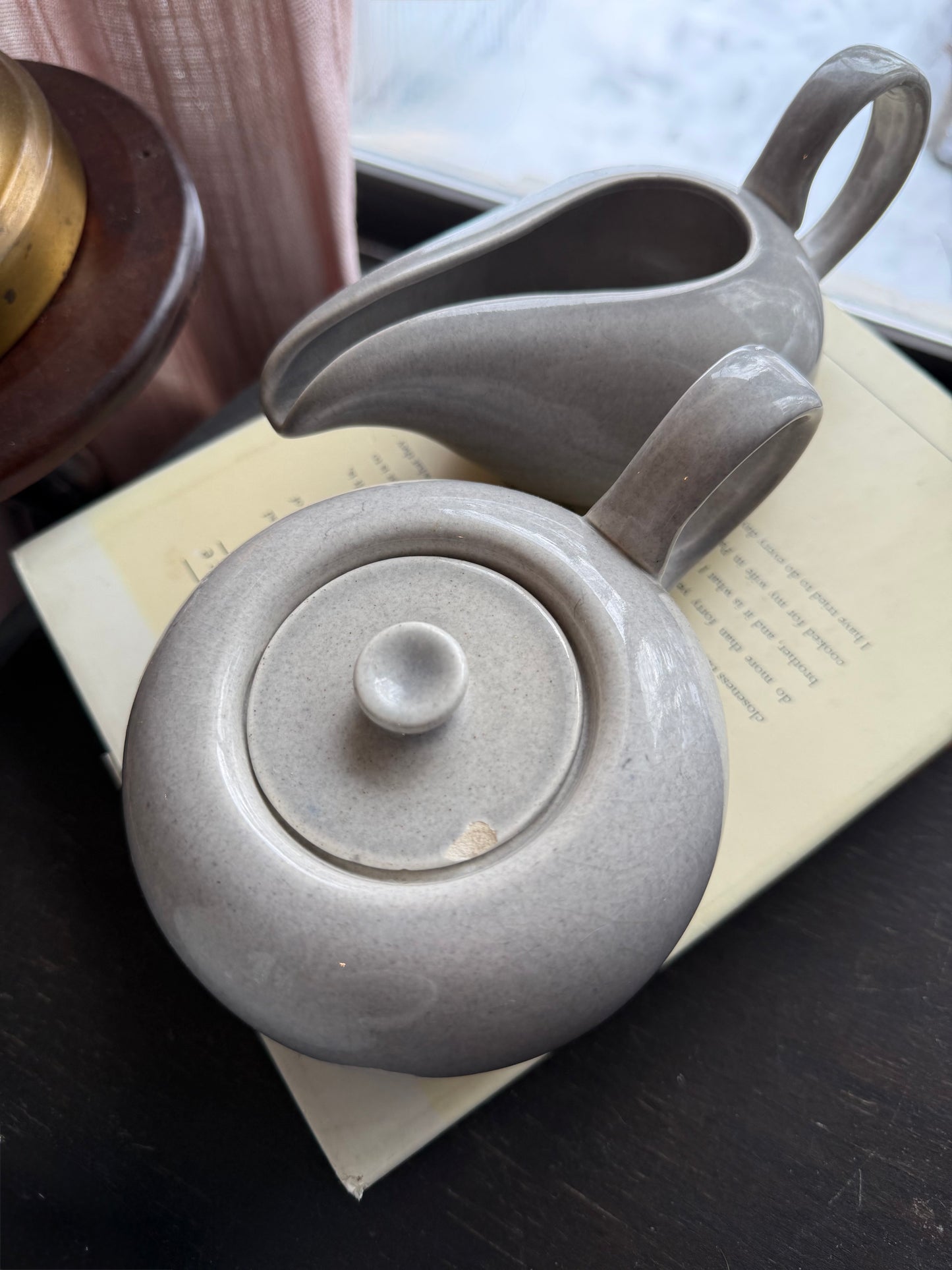 Steubenville Pottery (American Modern line) Russel Wright Gray Bundle includes Mid Century Modern Pitcher + Creamer & Sugar set