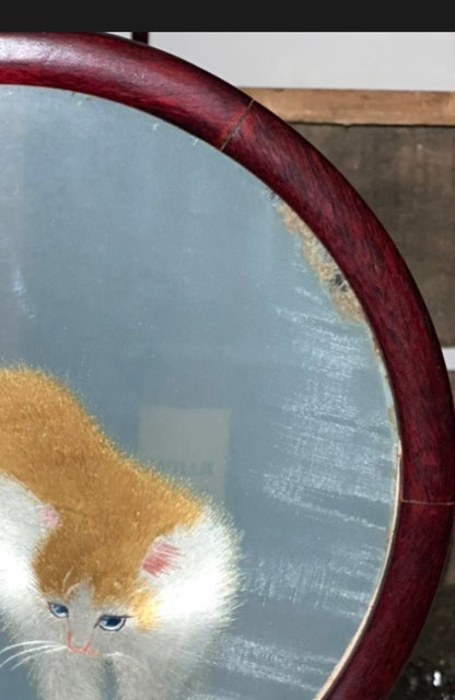 Double sided embroidered silk screens on ornate carved wood stands - priced individually