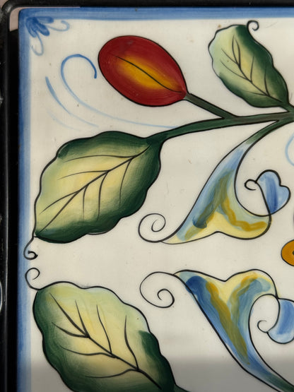 Fitz & Floyd Ricamo Collection Ceramic Rooster Tile Tray