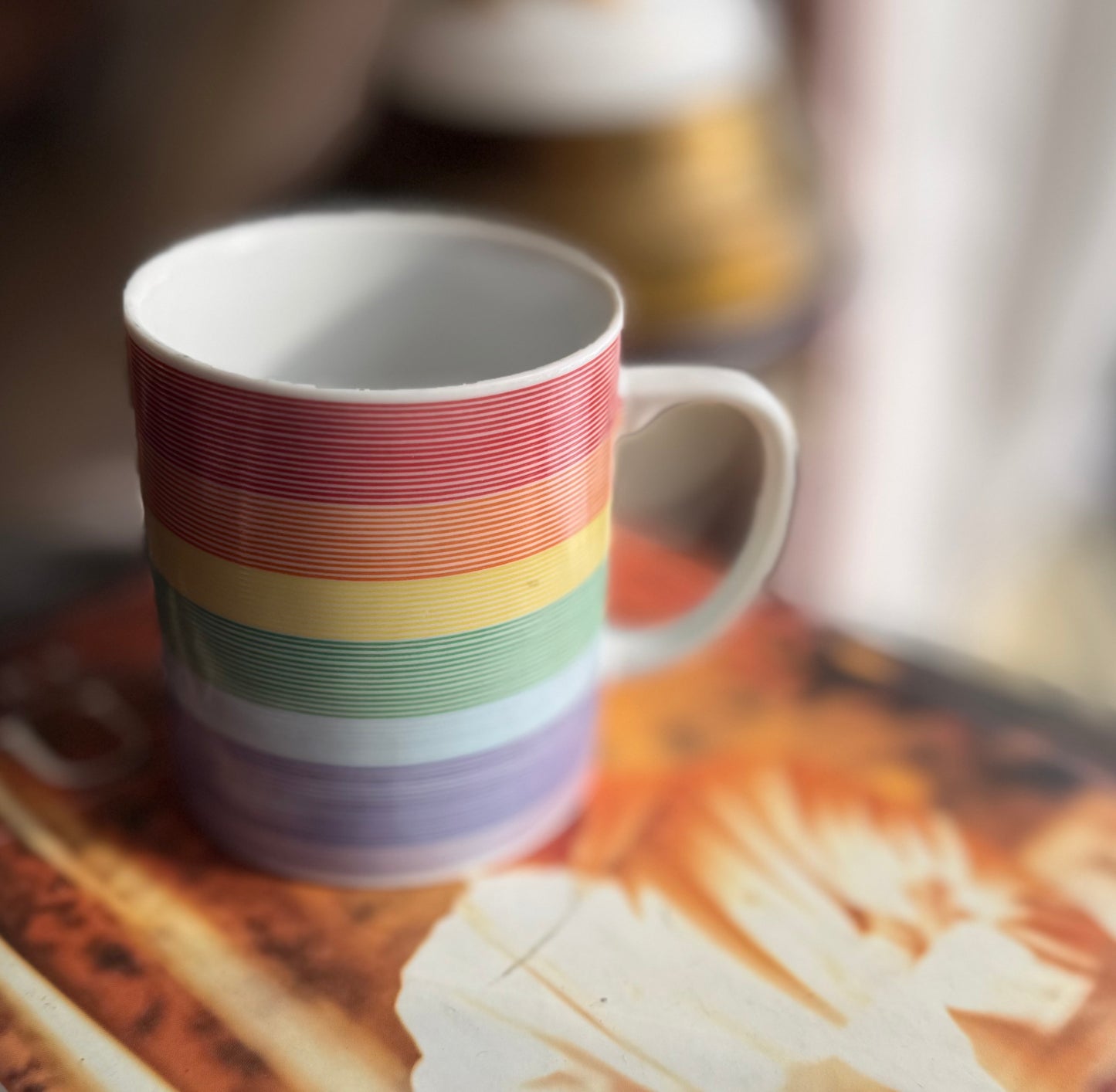 Rainbow stripe mugs made in Japan - 3 available, priced indiviually