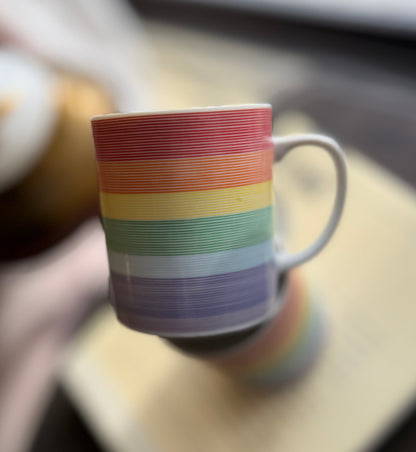Rainbow stripe mugs made in Japan - 3 available, priced indiviually