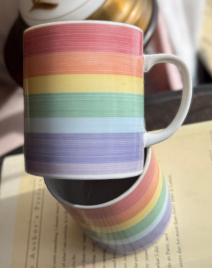 Rainbow stripe mugs made in Japan - 3 available, priced indiviually