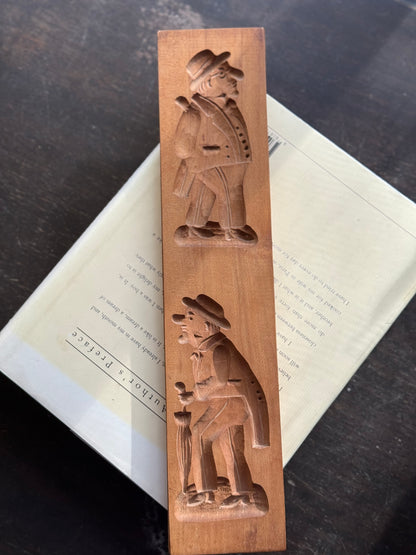 Wood Cookie mold or Butter Mold - two different slots, Man walking theme