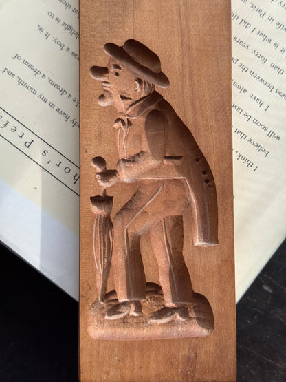 Wood Cookie mold or Butter Mold - two different slots, Man walking theme