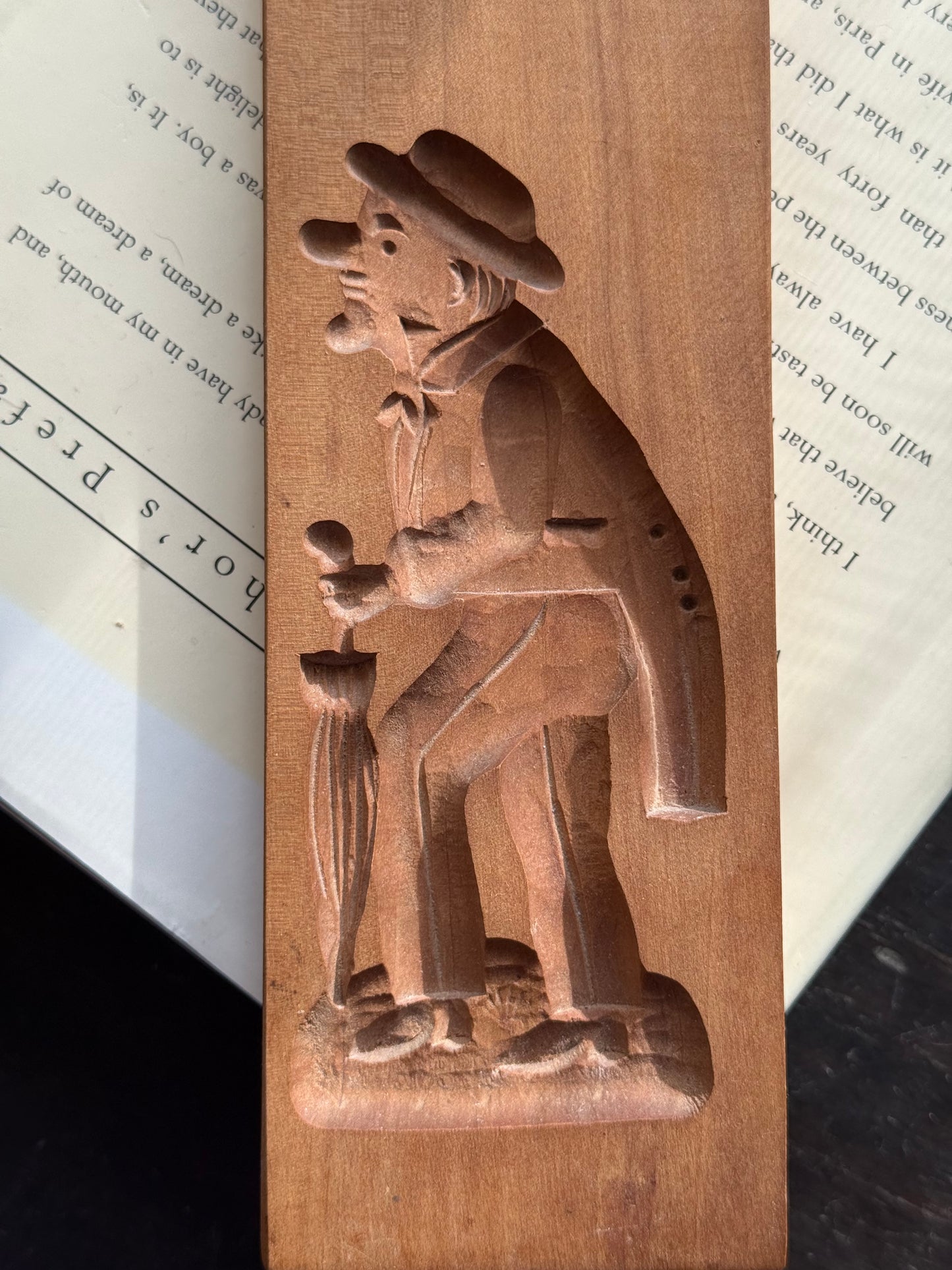 Wood Cookie mold or Butter Mold - two different slots, Man walking theme