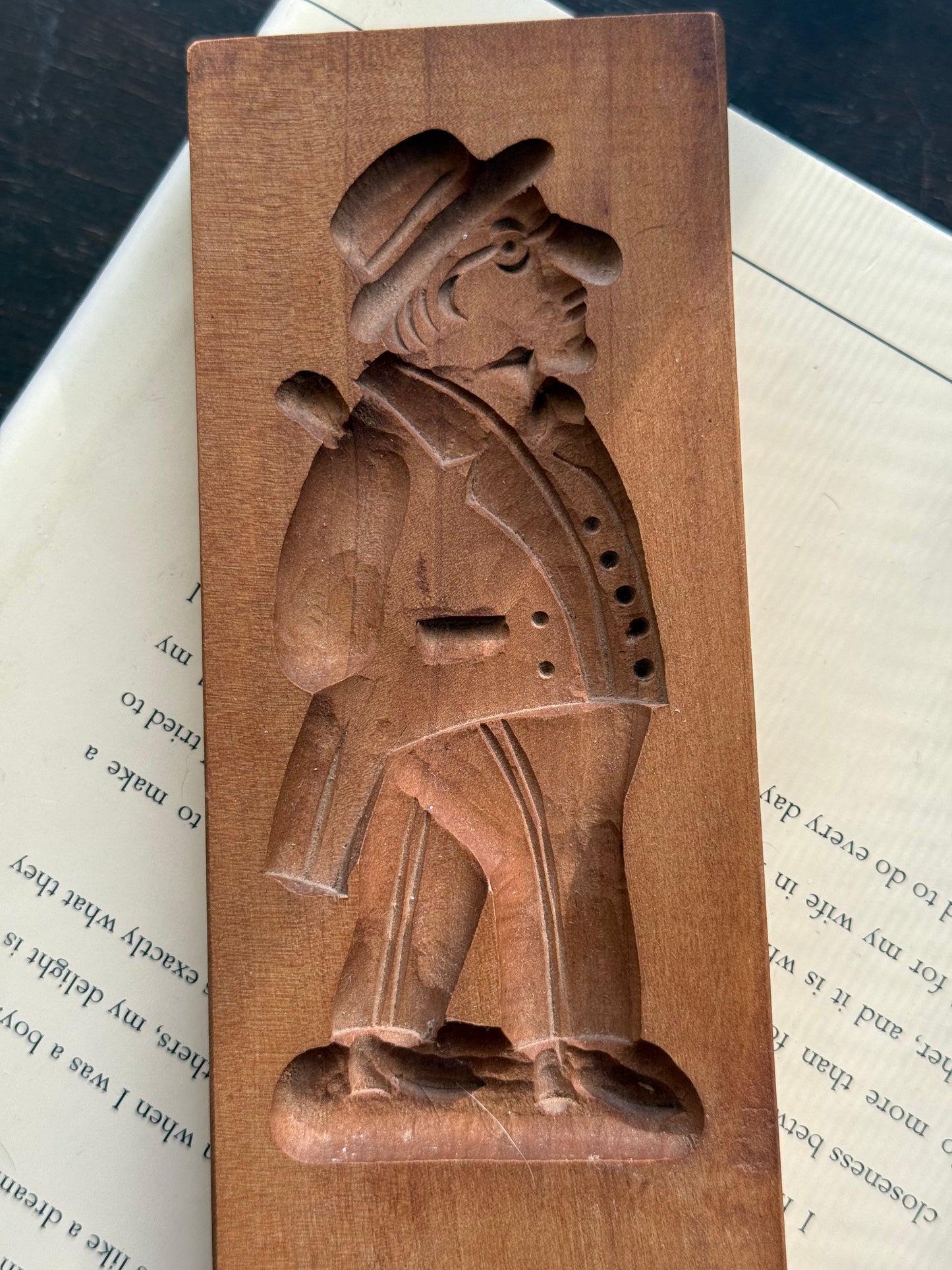 Wood Cookie mold or Butter Mold - two different slots, Man walking theme