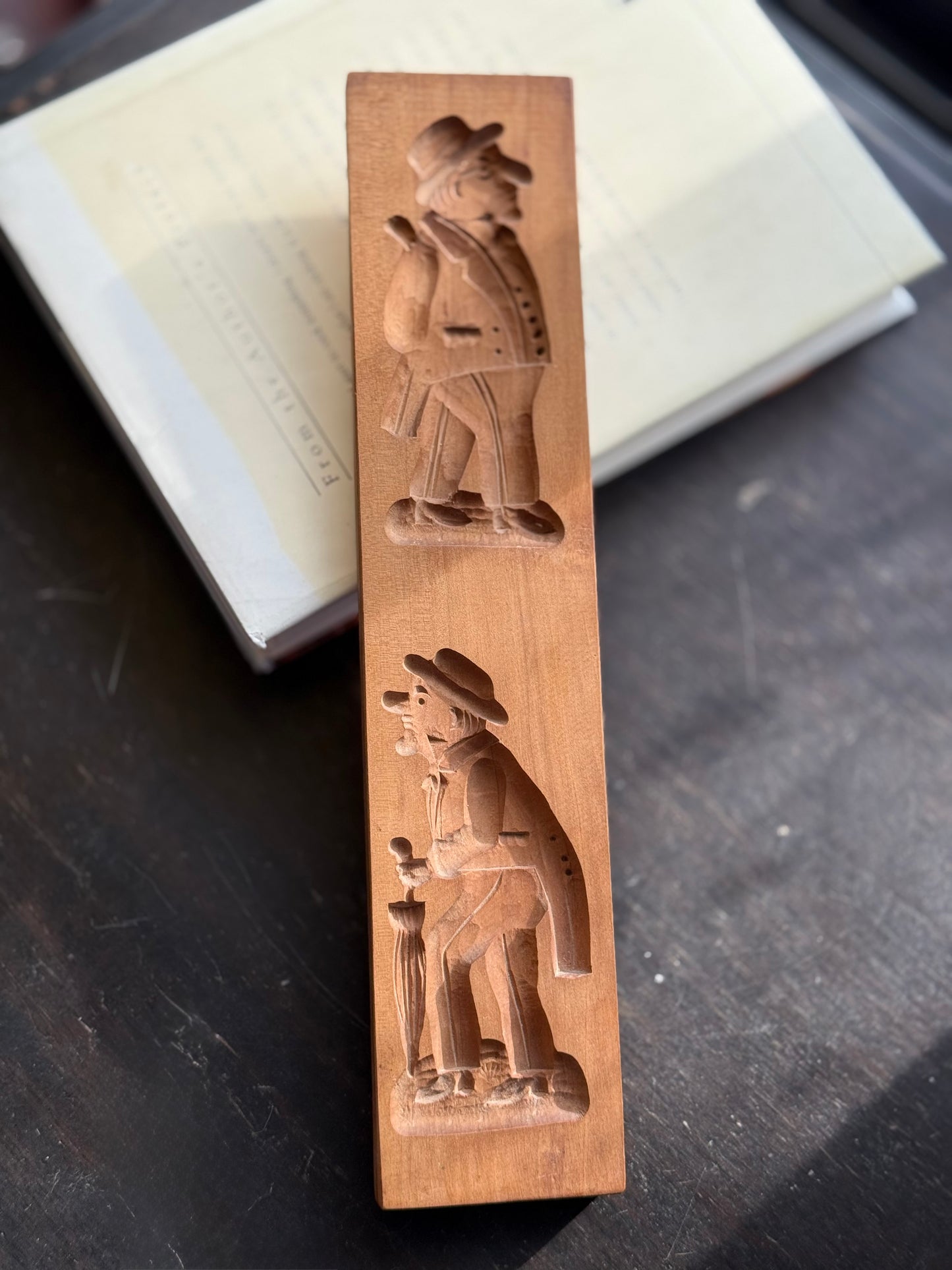 Wood Cookie mold or Butter Mold - two different slots, Man walking theme