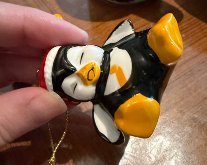 RESERVED: emceeshan SET of 3 Vintage ceramic playful penguins Christmas ornaments Taiwan