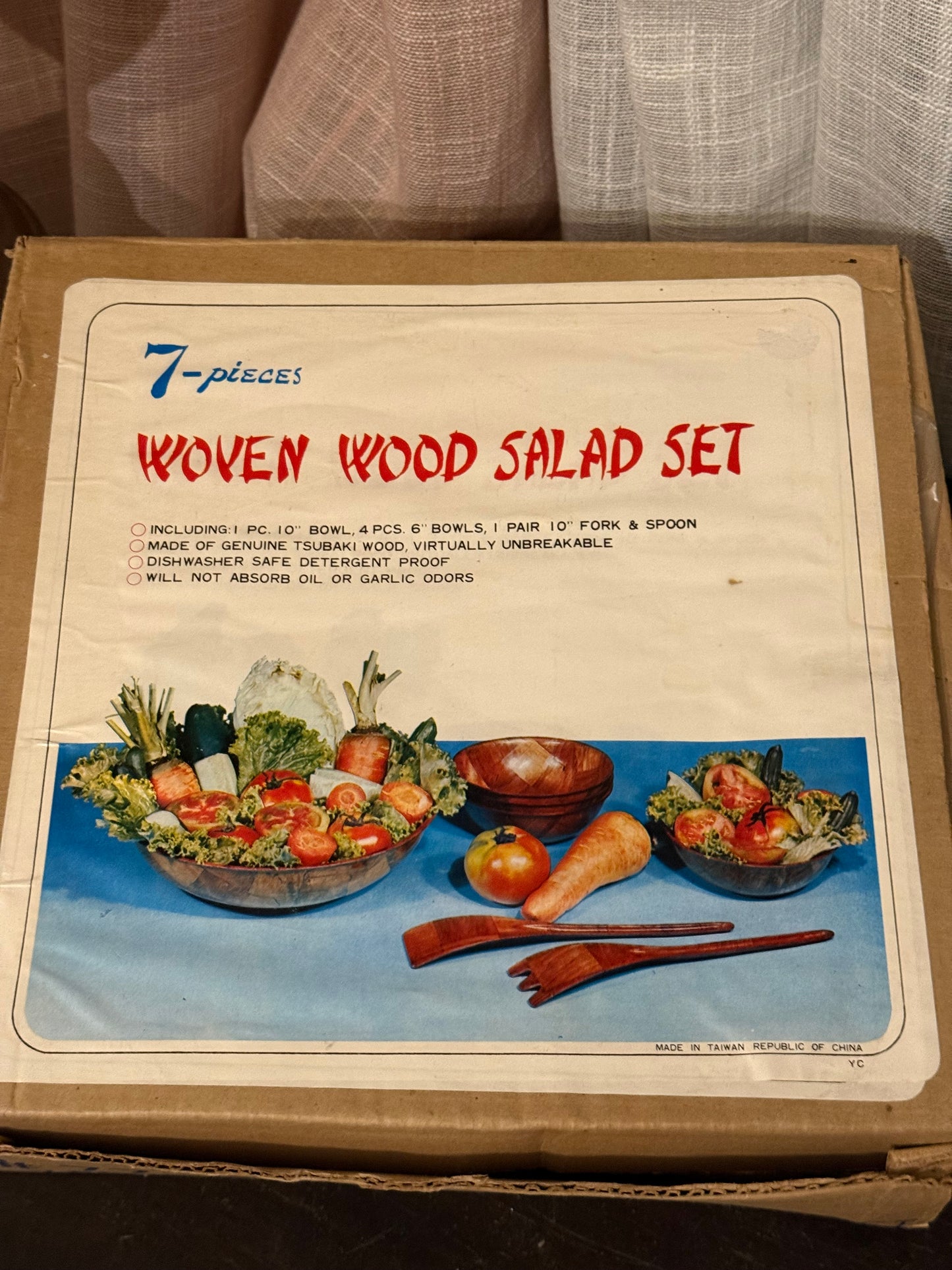 Woven Wood Salad set IOB