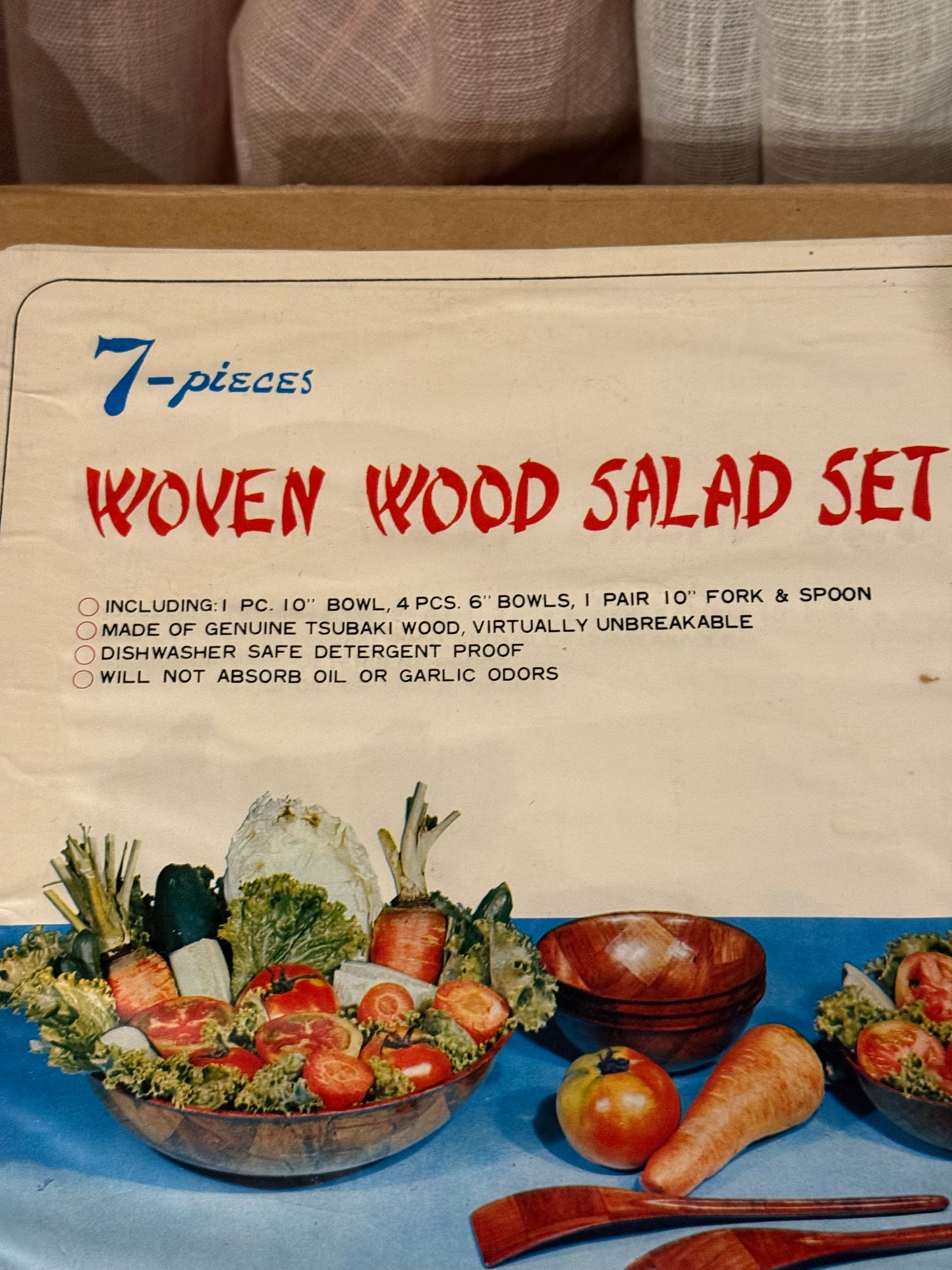 Woven Wood Salad set IOB