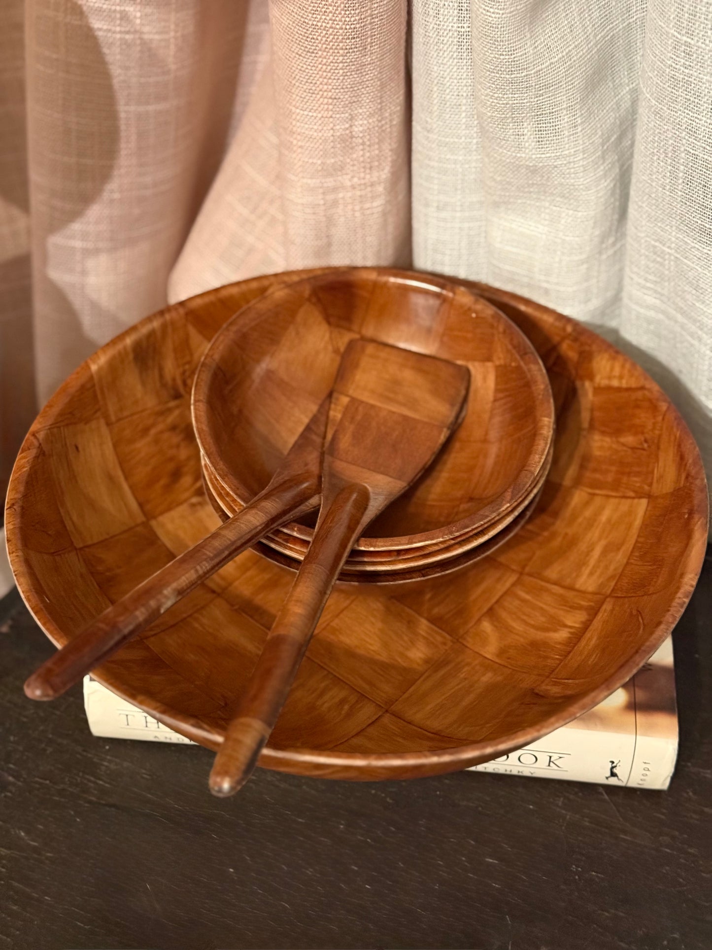 Woven Wood Salad set IOB