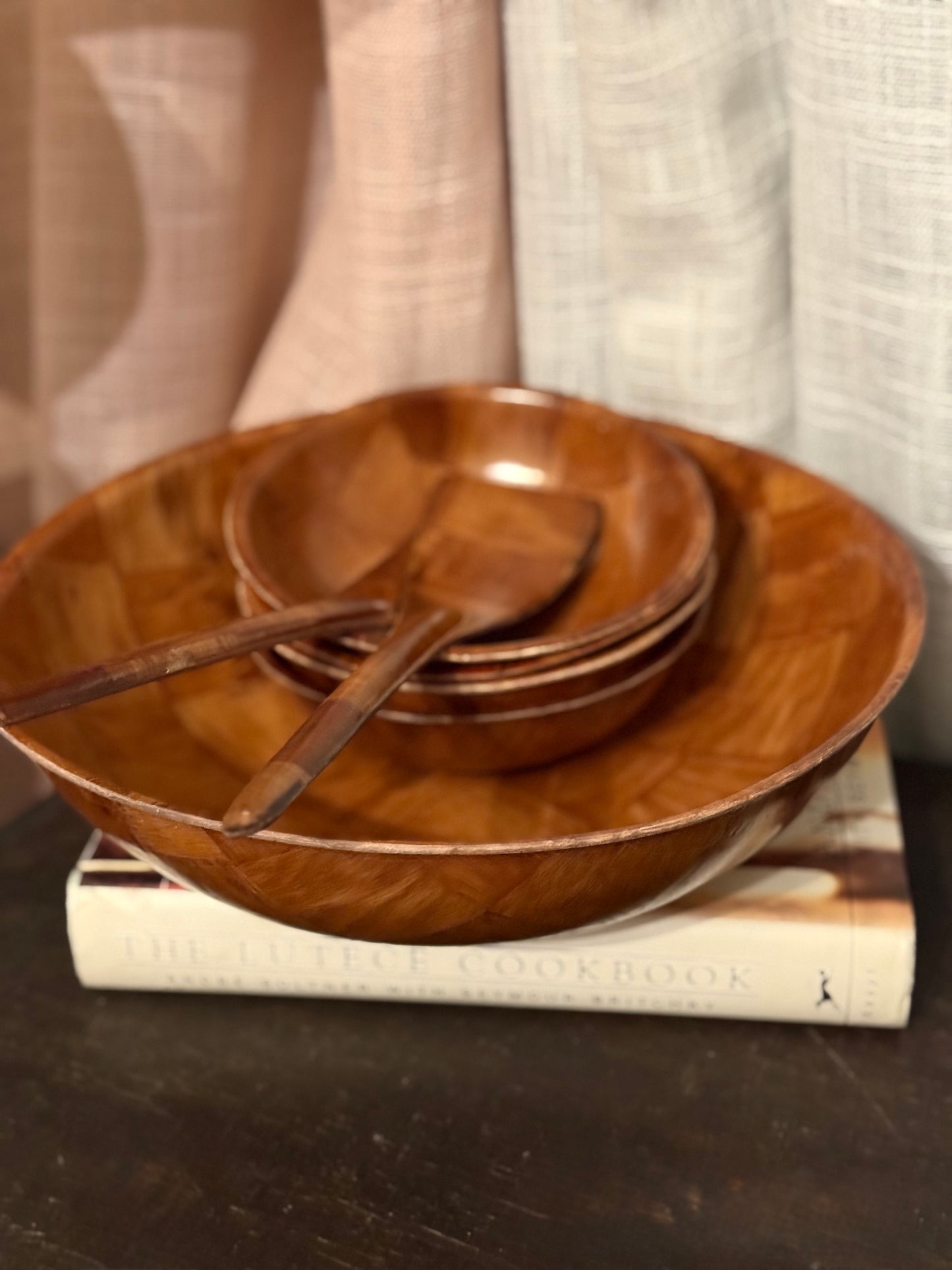 Woven Wood Salad set IOB