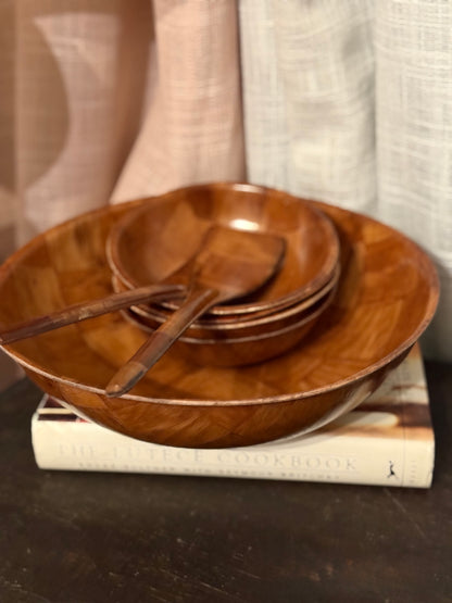 Woven Wood Salad set IOB