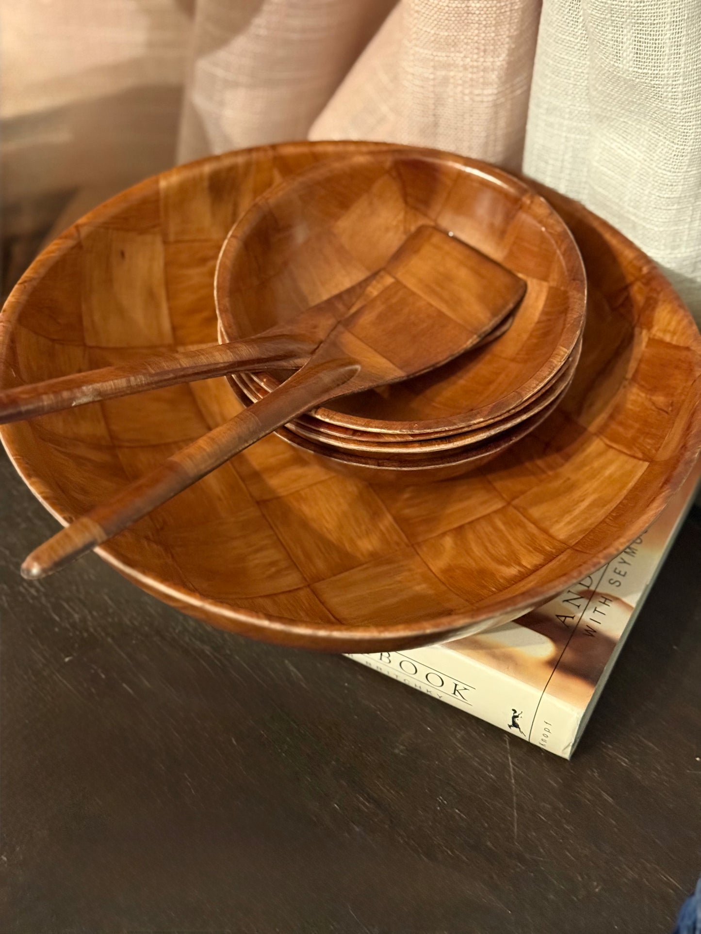 Woven Wood Salad set IOB