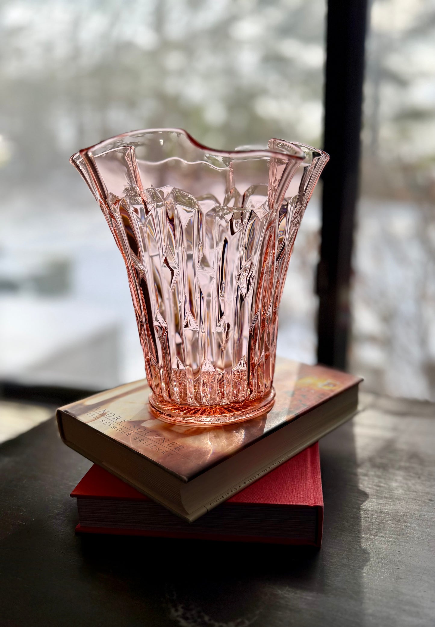 Central Glass Works Frances Pink Art Deco Vase 8.5"