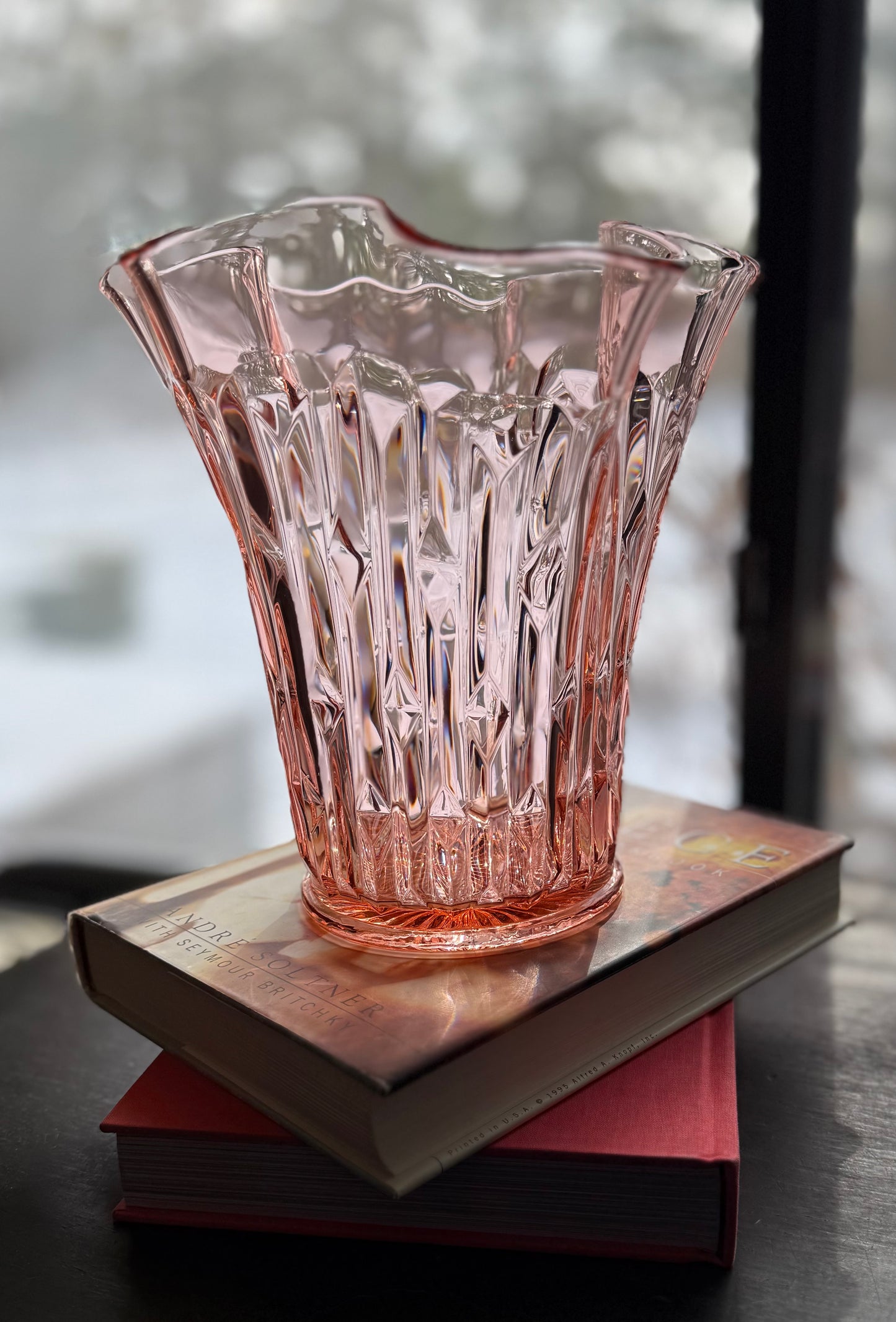 Central Glass Works Frances Pink Art Deco Vase 8.5"