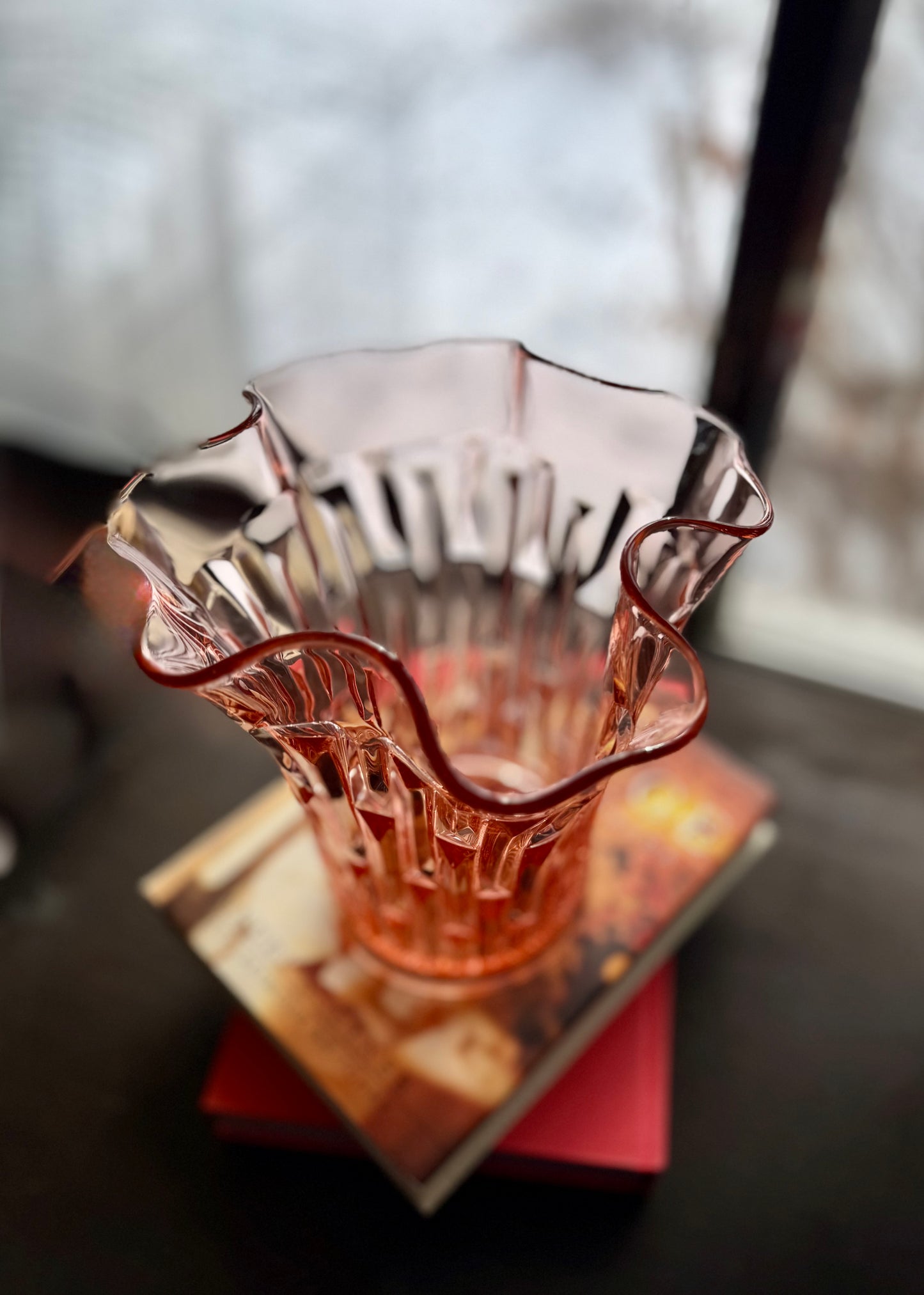 Central Glass Works Frances Pink Art Deco Vase 8.5"