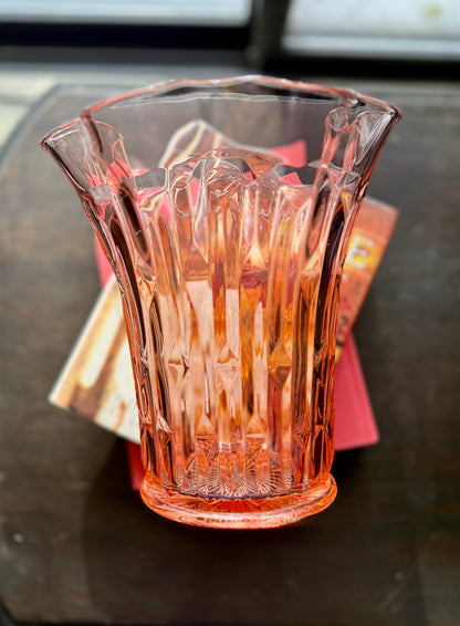 Central Glass Works Frances Pink Art Deco Vase 8.5"